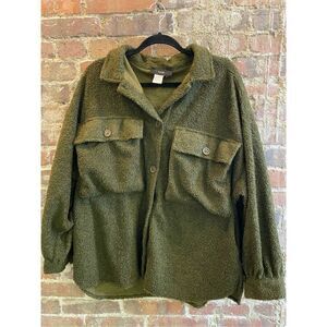 RAIN Teddy Utility Shacket Shirt Jacket in Dark Olive Green Women’s SZ L RN11550
